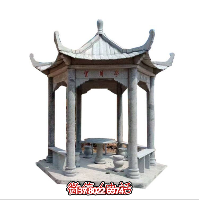 美麗月夜，精美石雕亭子