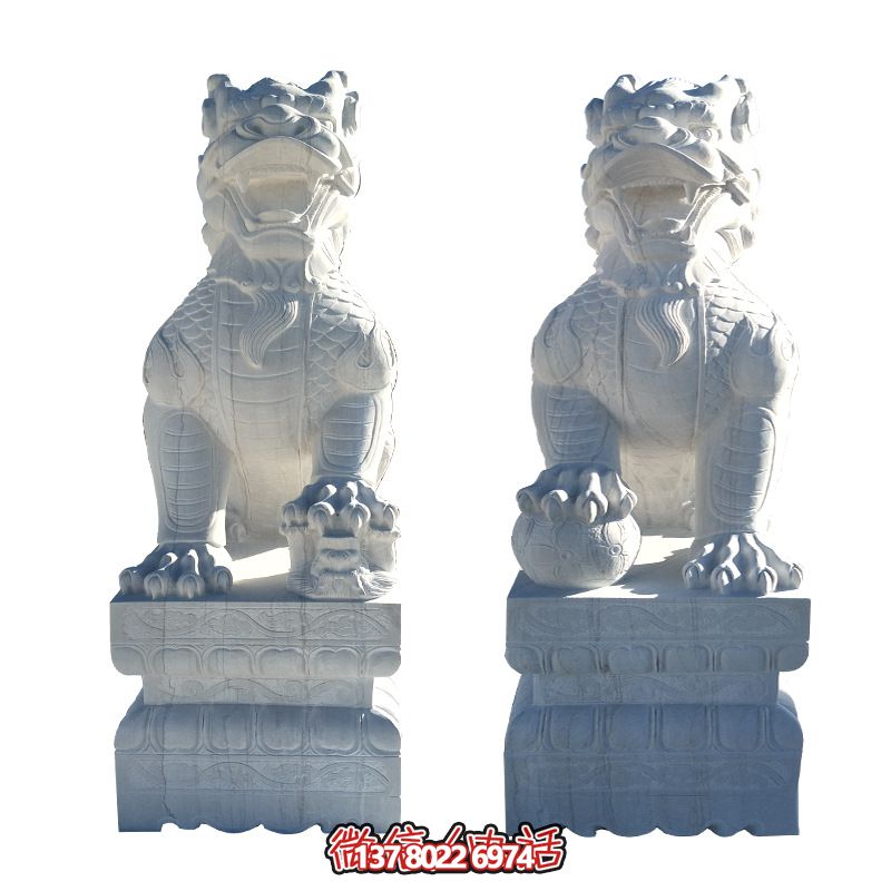 寺院門(mén)口漢白玉石雕神獸麒麟雕塑 寺院門(mén)口漢白玉石雕神獸麒麟雕塑