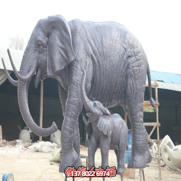 玻璃鋼母子象，大象雕塑