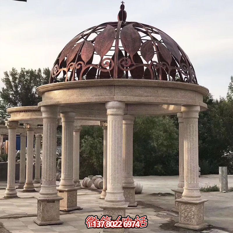 商場(chǎng)戶外擺放大理石羅馬柱樹葉鐵藝歐式休閑涼亭