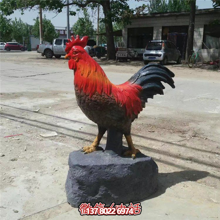 農(nóng)場擺放玻璃鋼彩繪仿真公雞動(dòng)物雕塑