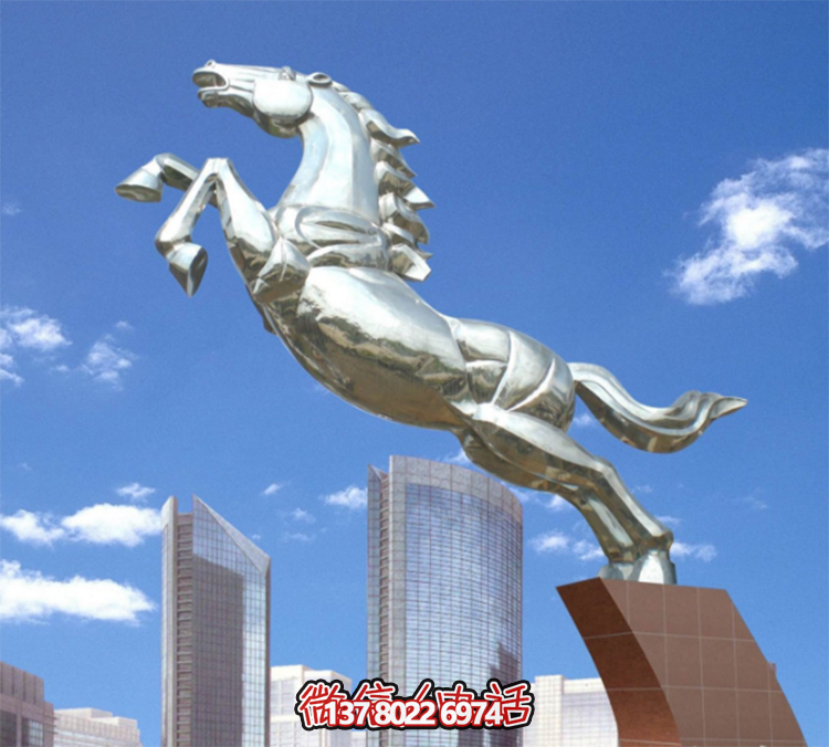 不銹鋼馬兒雕塑，鏡面騰空的馬兒雕塑，企業(yè)精神標識標志