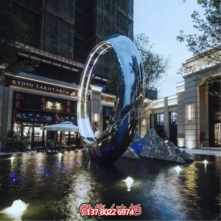 不銹鋼圓環(huán)，水景噴泉裝飾燈光雕塑