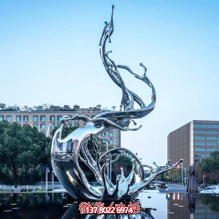 創(chuàng)意鏡面浪花不銹鋼雕塑售樓部商業(yè)街水滴裝飾標(biāo)志擺件