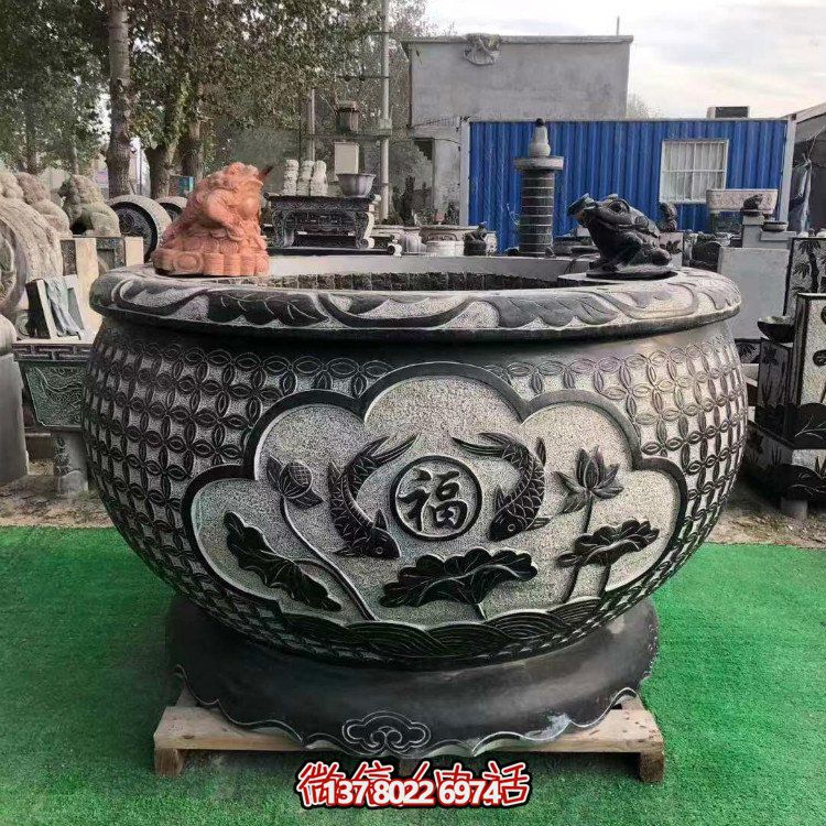 青石大水缸，石雕缸