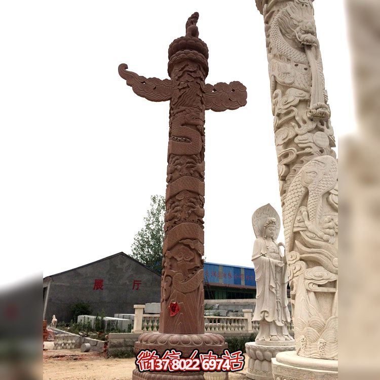 城市廣場(chǎng)擺放大理石晚霞紅華表石柱 城市廣場(chǎng)擺放大理石晚霞紅華表石柱