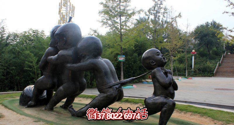 戶(hù)外拔蘿卜的小孩街邊景觀銅雕兒童雕塑