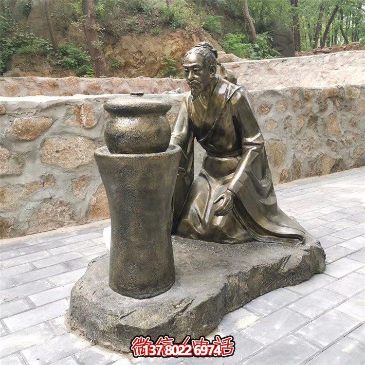 煎藥古代人物，中醫(yī)文化熬制中藥玻璃鋼仿銅情景雕塑