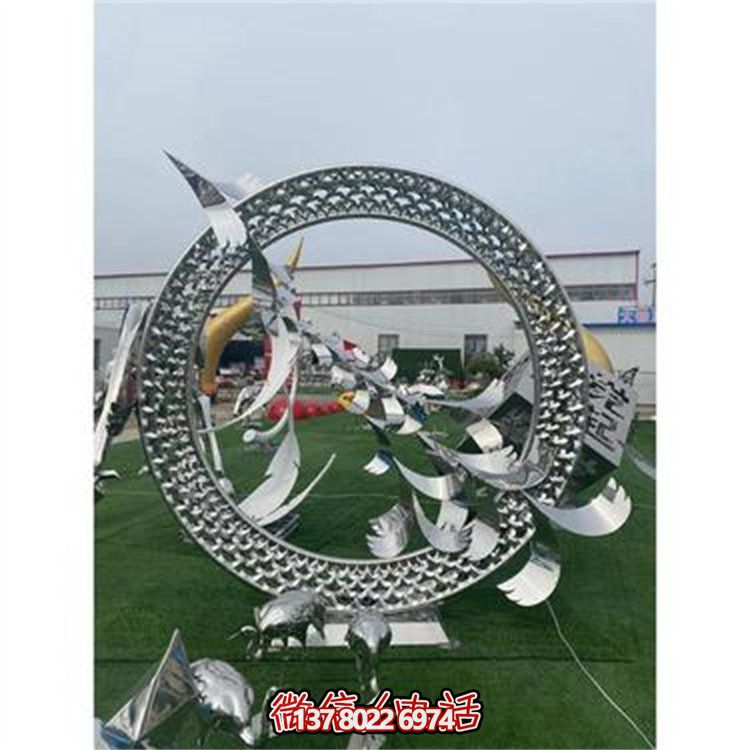 不銹鋼鏤空戶(hù)外園林景觀抽象動(dòng)物圓環(huán)擺件