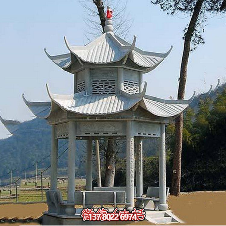 園林景區(qū)庭院擺放青石仿古景觀涼亭造型獨(dú)特手工雕刻